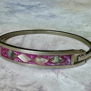 Vintage Abalone and Mother of Pearl Inlay Mexican Bracelet, Vintage Abalone Bracelet, Vintage Abalone Mexican Bracelet, Vintage Bracelet
