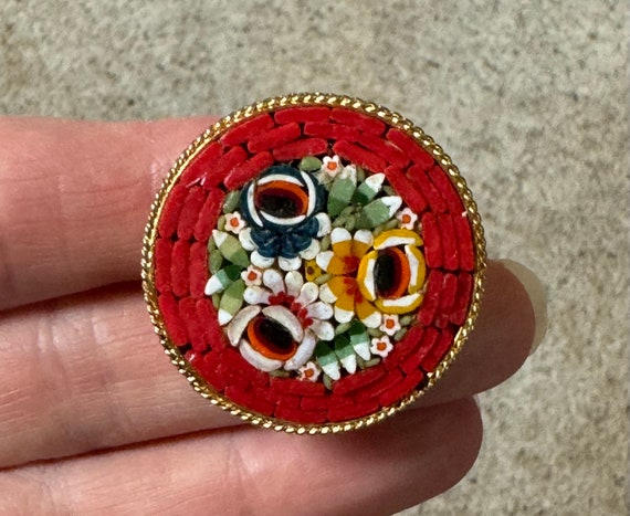 Vintage Italian Micro Mosaic Brooch, Vintage Italian Micro Mosaic Brooch Jewelry, Italian Micro Mosaic Brooch, Vintage Italy Brooch