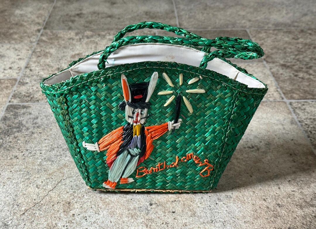 Vintage Woven Straw Handbag Bunny Butler Purse Folk Art Basket Made in ...
