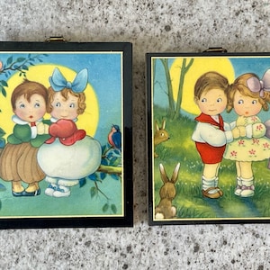 Vintage Wood Wall Plaques with An Adorable Little Boy and Girl, Vintage Kids Plaque, Boy Girl Plaque, Child&#39;s Wall Plaque, Kids Wood Plaque