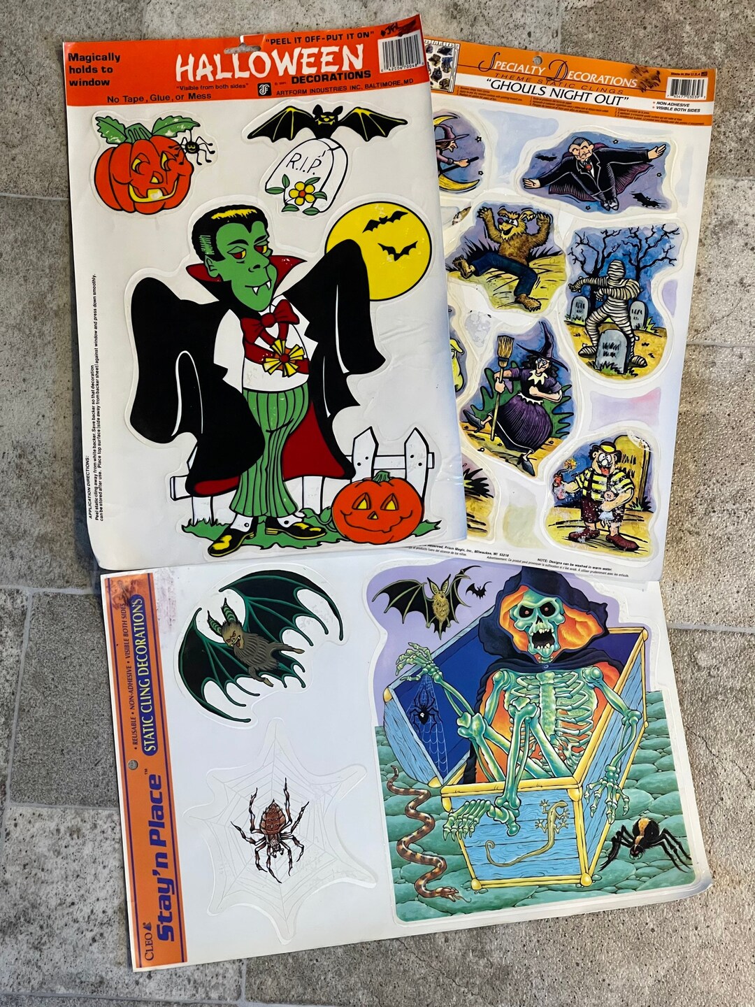 Vintage Halloween Window Cling Decorations Mummy Cling Witch Etsy