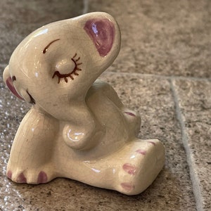 Vintage Beige and Pink Miniature Elephant Figurine, Small Elephant Figure, Vintage Miniature Elephant, Ceramic Elephant Figurine