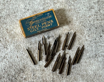 Vintage Spencerian Steel Pen Nibs Gilt Point Made in England Calligraphy Dip Pen Set