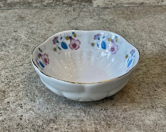 Vintage Porcelain Floral Trinket Dish, Pink Blue Flower Bowl, Small Jewelry Dish, Cottagecore Decor, Vanity Ring Holder