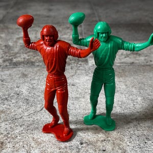Pair of Vintage Plastic Football Player Figures – 5.5” Green & Brown