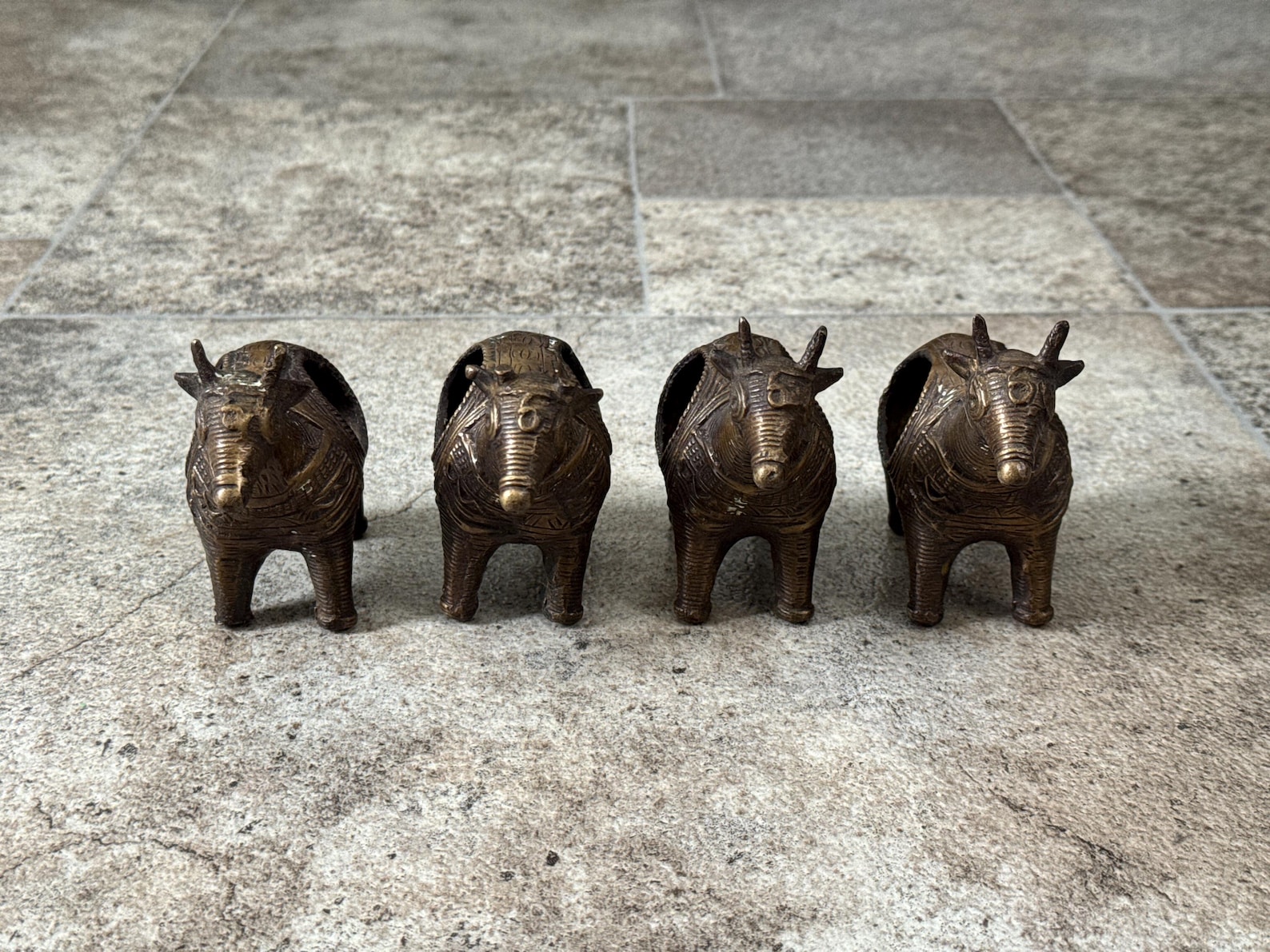 Vintage Brass Goat Napkin Holders Set of 4, African Style Brass Cattle Table Decor, Heavy Brass Animal Napkin Rings, Tribal Farmhouse Dining