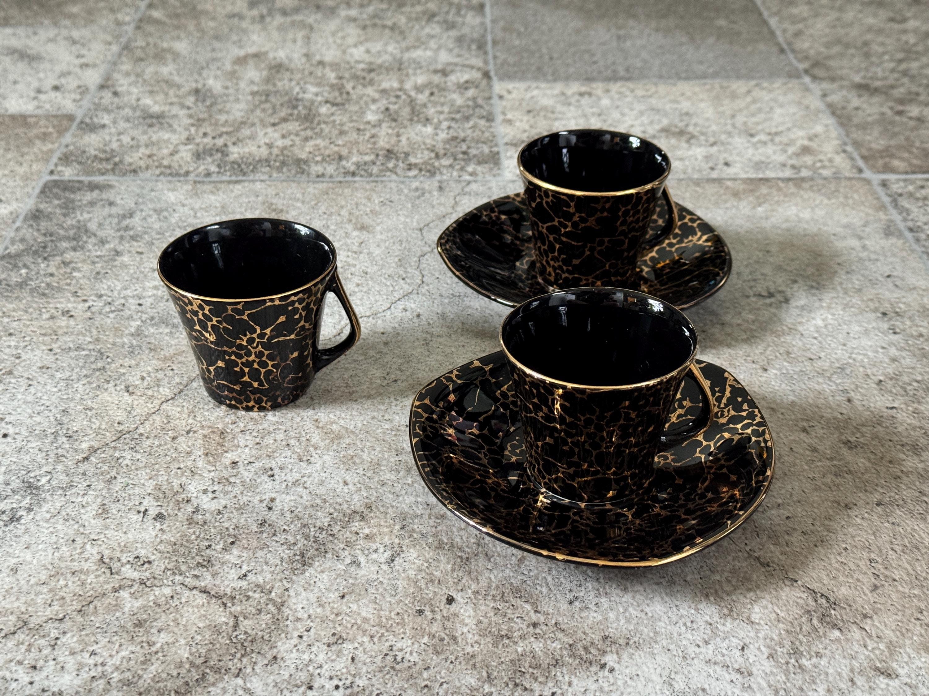 Vintage Chodziez Black & Gold Porcelain Coffee Tea Set 6pc Poland