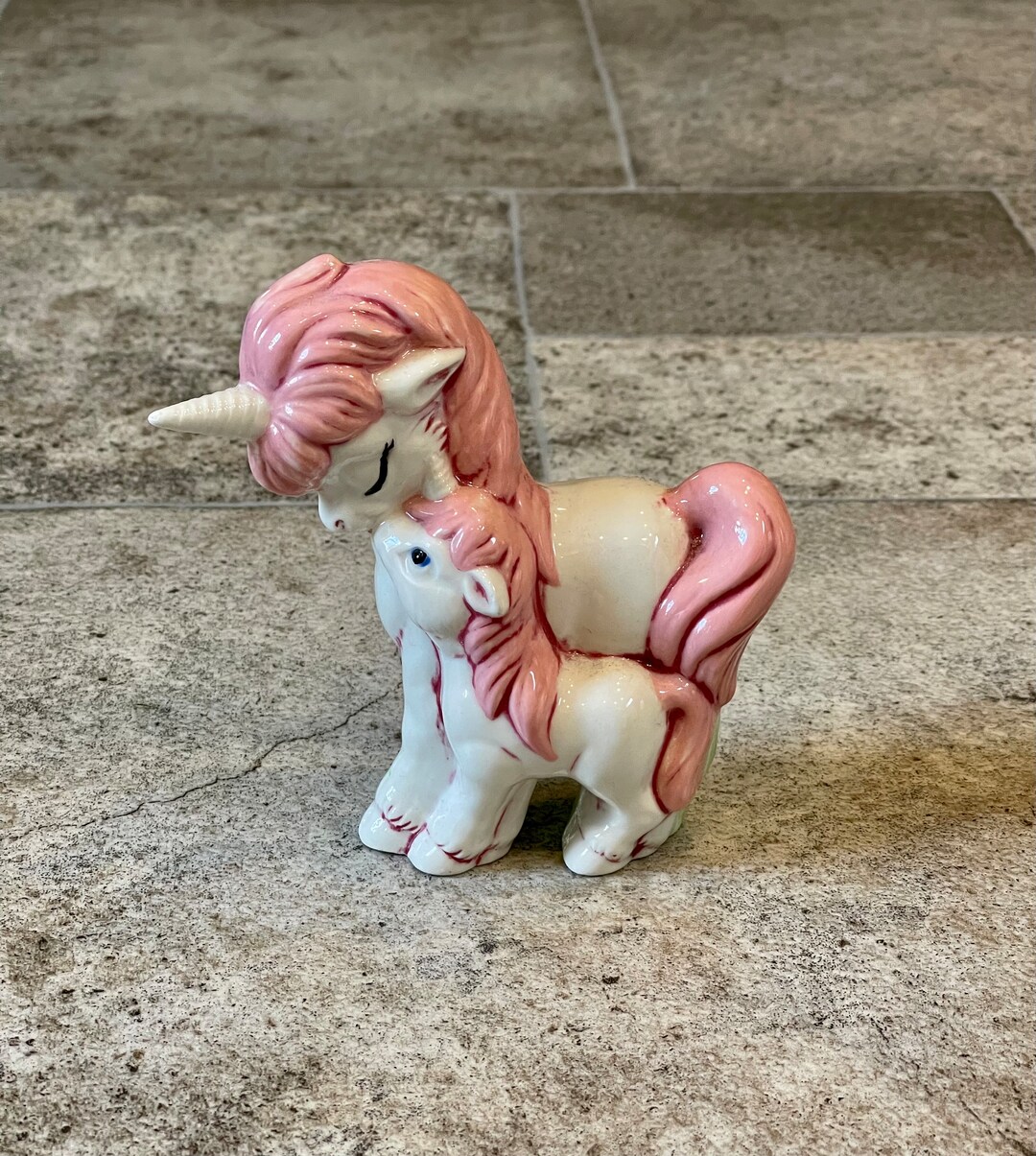 Vintage Ceramic Pink and White Mama and Baby Unicorn Figurine Etsy