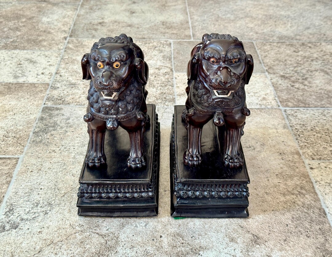 Vintage Foo Dog Guardian Lion Statues – Pair Decorative Asian Style ...