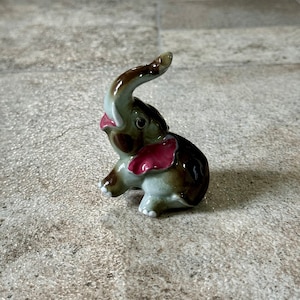 Vintage Ceramic Brown and Pink Miniature Elephant Figurine, Small Elephant Figure, Vintage Miniature Elephant, Ceramic Elephant Figurine