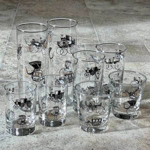 Vintage Libbey Coach Car/Buggy Cocktail or Juice Glasses, Coach Car/Buggy Glassware, Vintage Libbey Glassware, Vintage Libbey Glasses