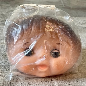 Vintage Brown Hair and Brown Eyed Large Half Face Doll Head, Vintage Half Head Doll Parts, Old Doll Parts, Old Doll Heads, Craft Doll Faces