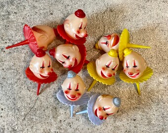 Eight Vintage Clown Cupcake Toppers, Vintage Clown Cupcake Topper, Vintage Clown Topper, Vintage Clown Picks, Vintage Clown Cupcake Toppers