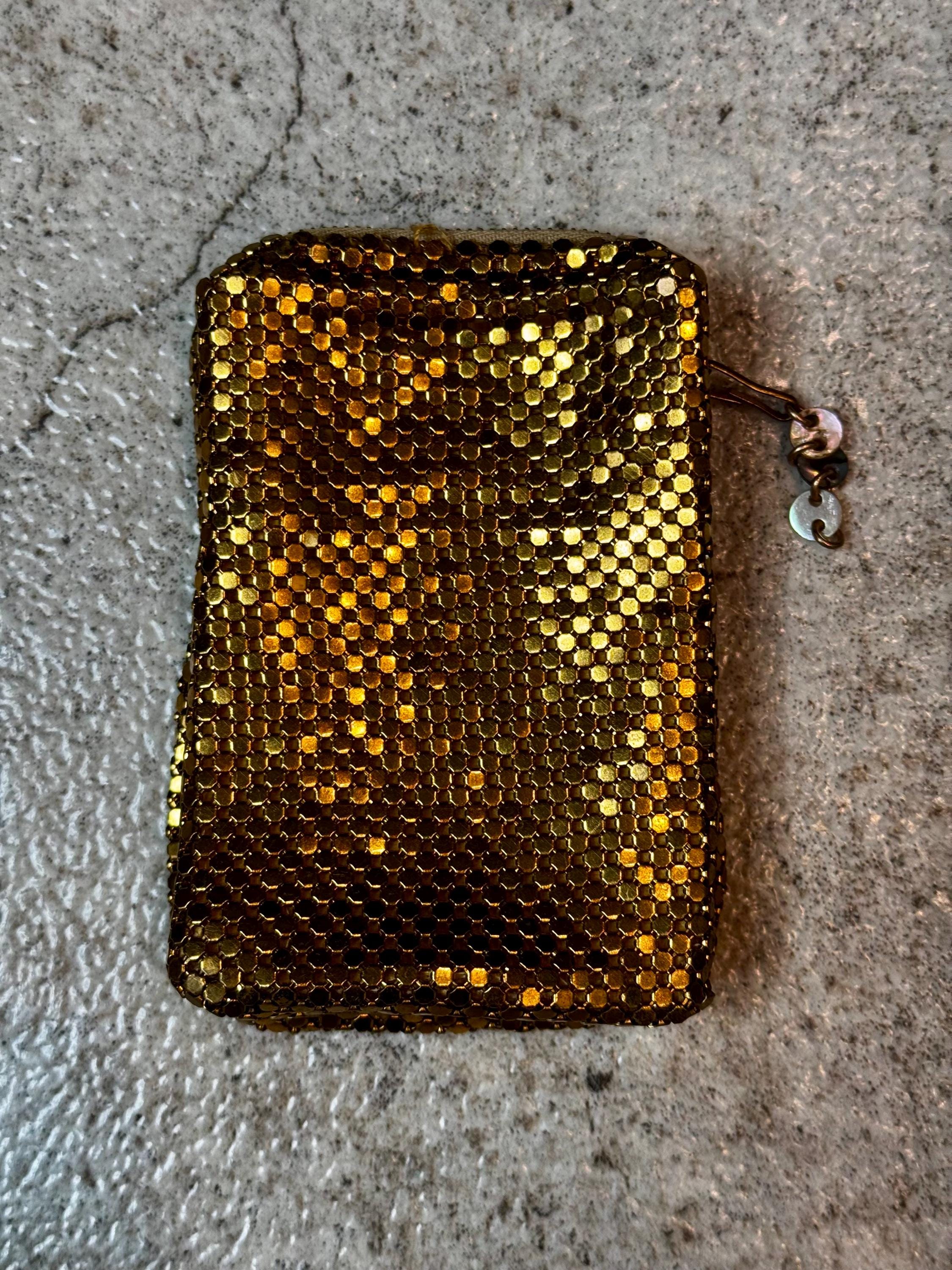 Whiting&Davis ホワイティング&デイビススカーフ ゴールド 70年代 Vintage Whiting and Davis Co. Black Bead and Gold Metal Mesh