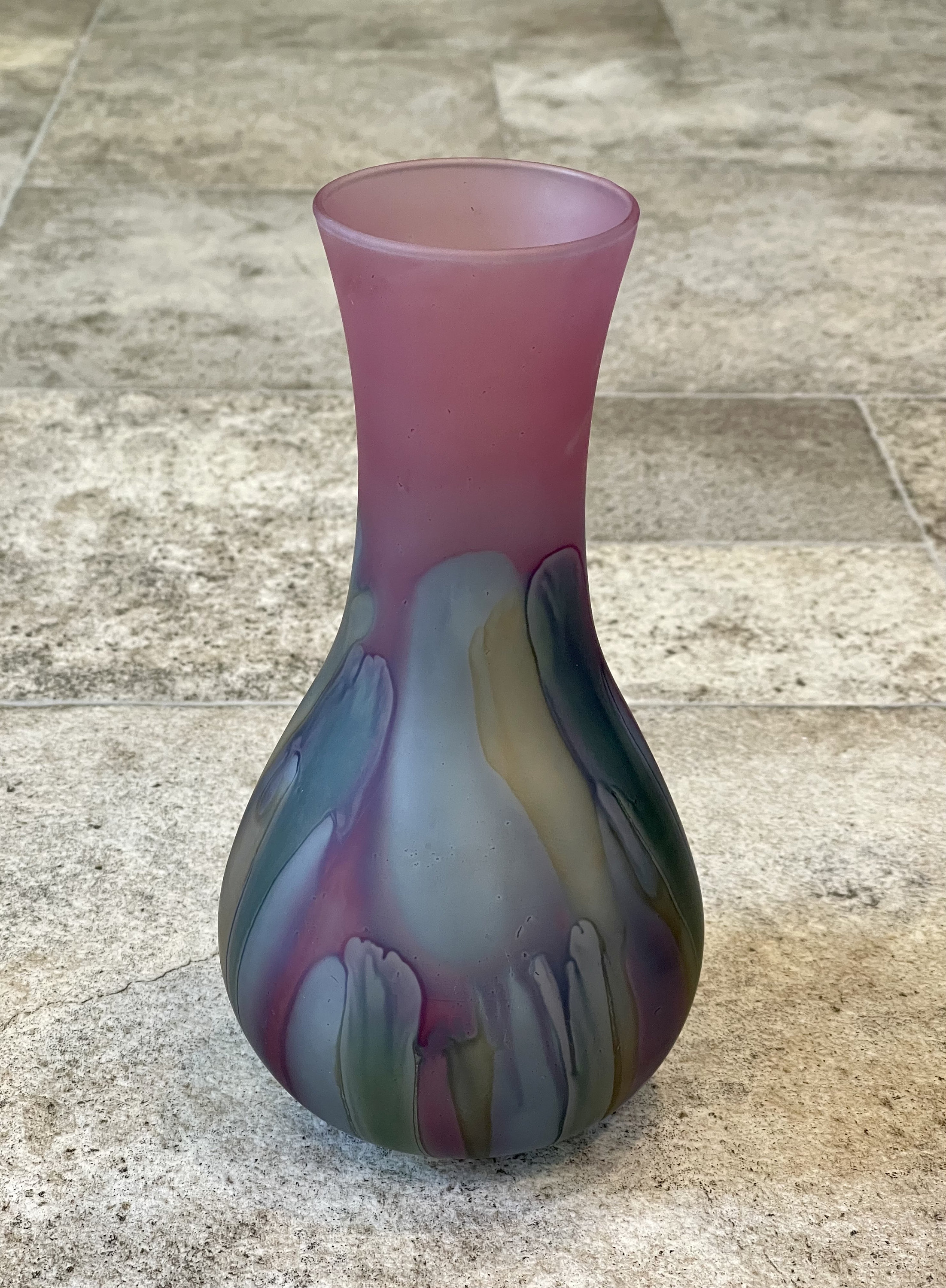 ● Reuven Glass ルーベングラス カナダ ヴィンテージ ガラス花瓶 Vintage Nouveau Art Glass Hand Painted by Rueven Vase, Vintage