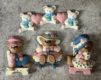 Teddy Beddy Bear & Friends Nursery Room Decor 3 Wall Plaques NEW