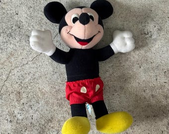 Vintage Playskool Mickey Mouse Plush – 1980s Disney Character Toy – Classic Red Shorts and Yellow Shoes