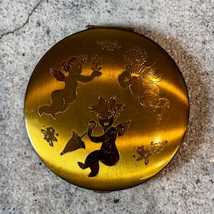 Vintage Powder Compact Without Puff – 4” Metal Makeup Mirror Case