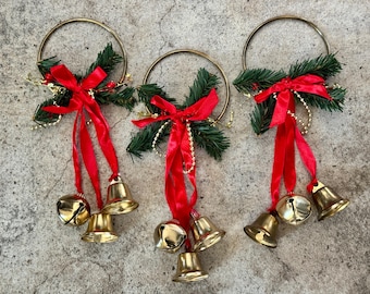 Vintage Christmas Brass Bell Door Hangers – Set of 3 Holiday Wreath Rings