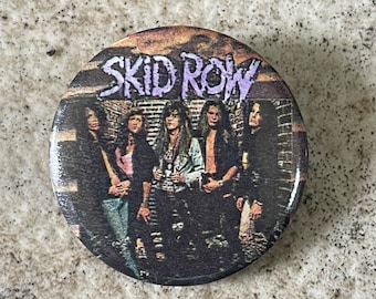 Vintage 1980's Skid Row Pinback Button, Vintage Skid Row Pinback Button, Vintage Heavy Metal Pinback Button, Hair Band Skid Row Pinback