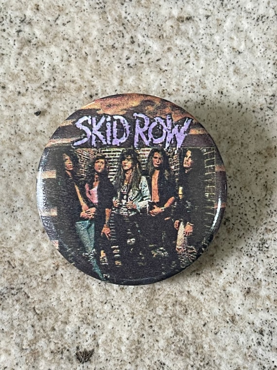 Vintage 1980's Skid Row Pinback Button, Vintage Skid Row Pinback Button, Vintage Heavy Metal Pinback Button, Hair Band Skid Row Pinback