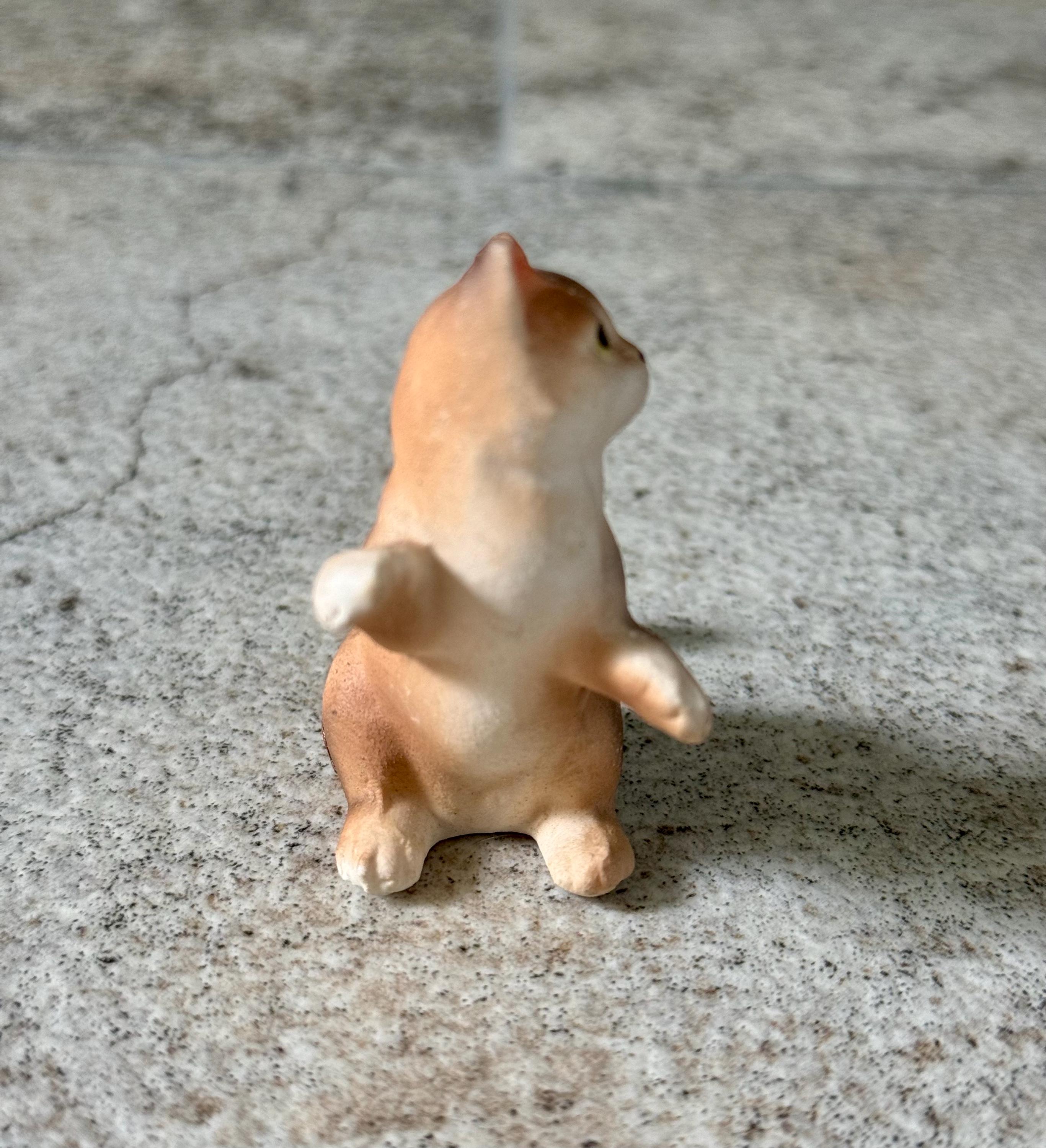 Vintage Bone China Tabby Cat Figurine • Mini Japan Kitty Statue