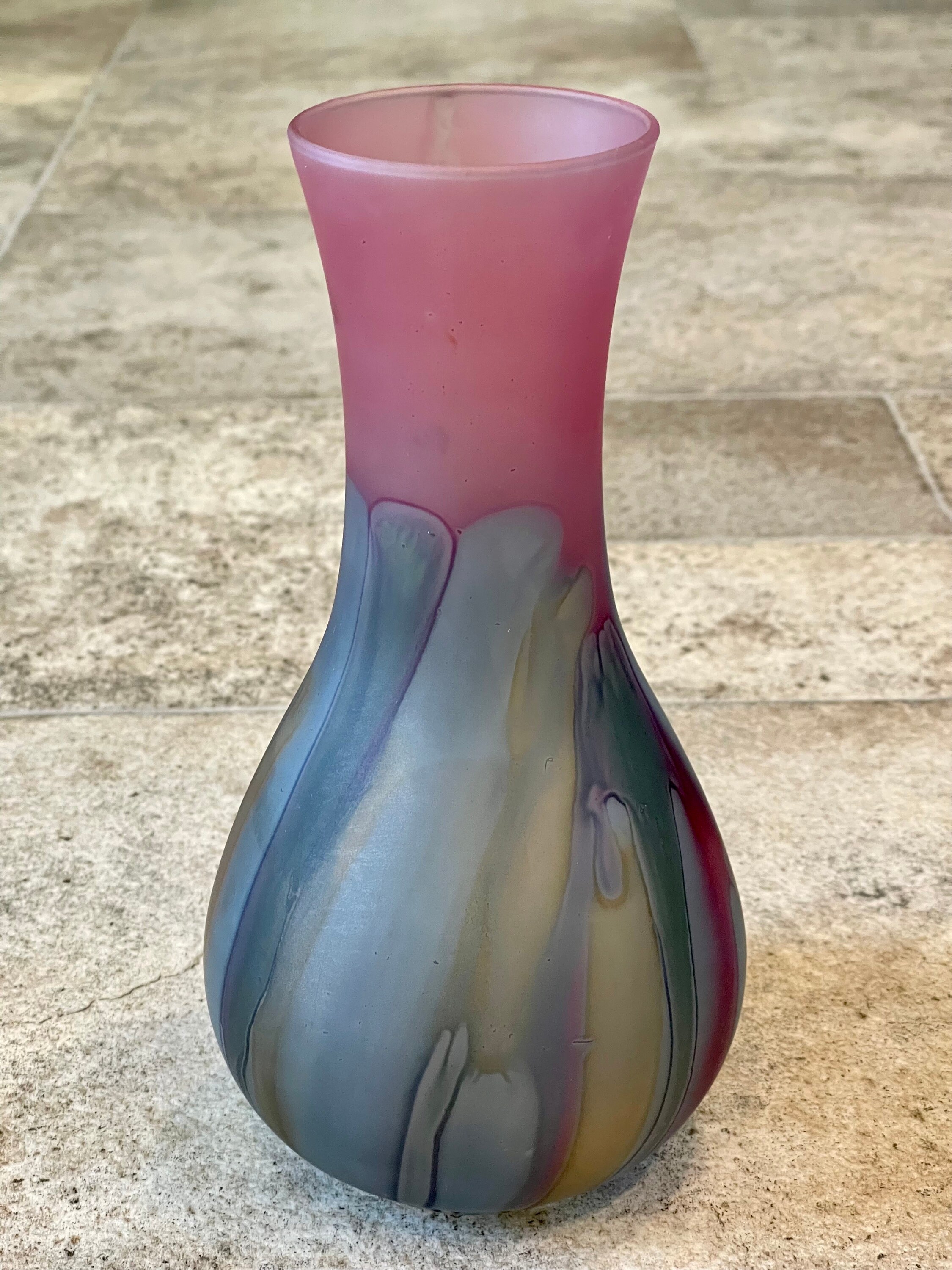 ● Reuven Glass ルーベングラス カナダ ヴィンテージ ガラス花瓶 Vintage Nouveau Art Glass Hand Painted by Rueven Vase, Vintage