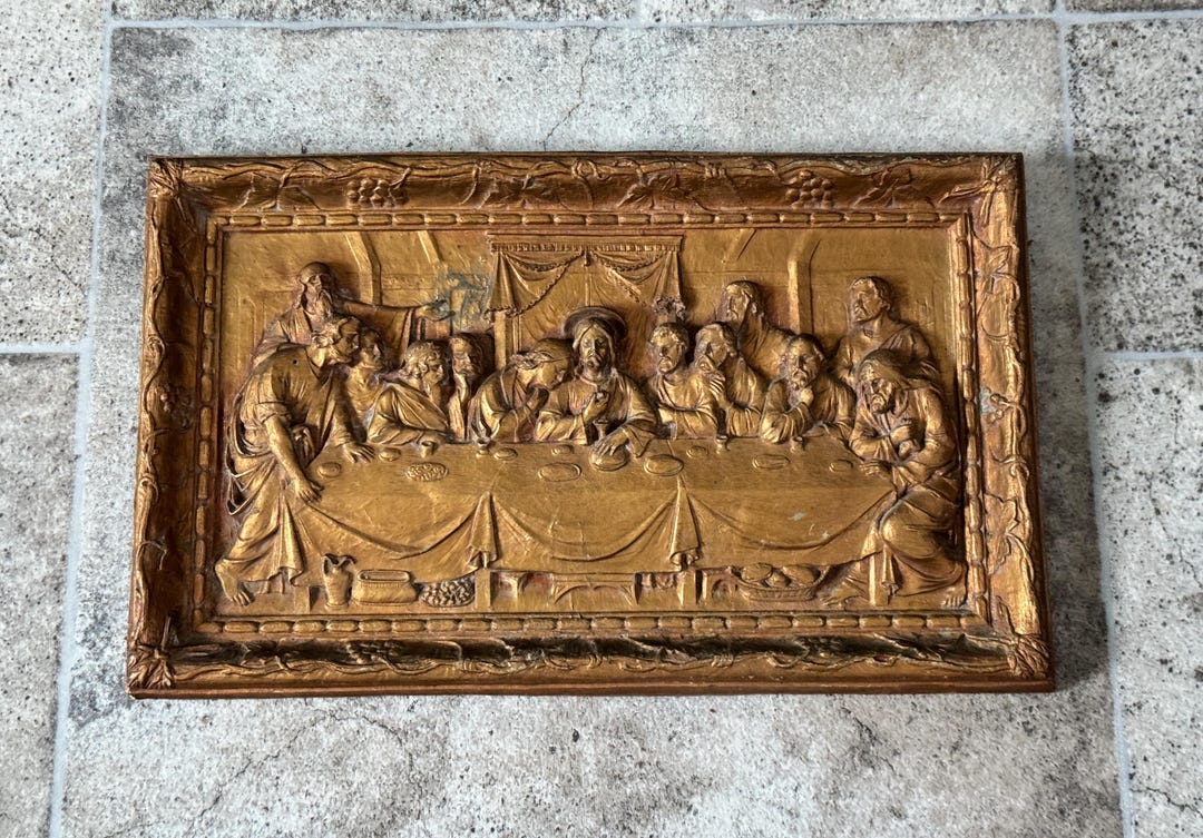 Vintage Last Supper Wall Plaque Gold Religious Bas Relief Christian ...