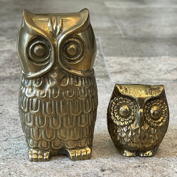 Two Vintage Brass Owl Figurines, Vintage Brass Owls, Vintage Owl Figurine, Brass Owl Figurine, Vintage Owls, Owl Figurine, Small Brass Owl