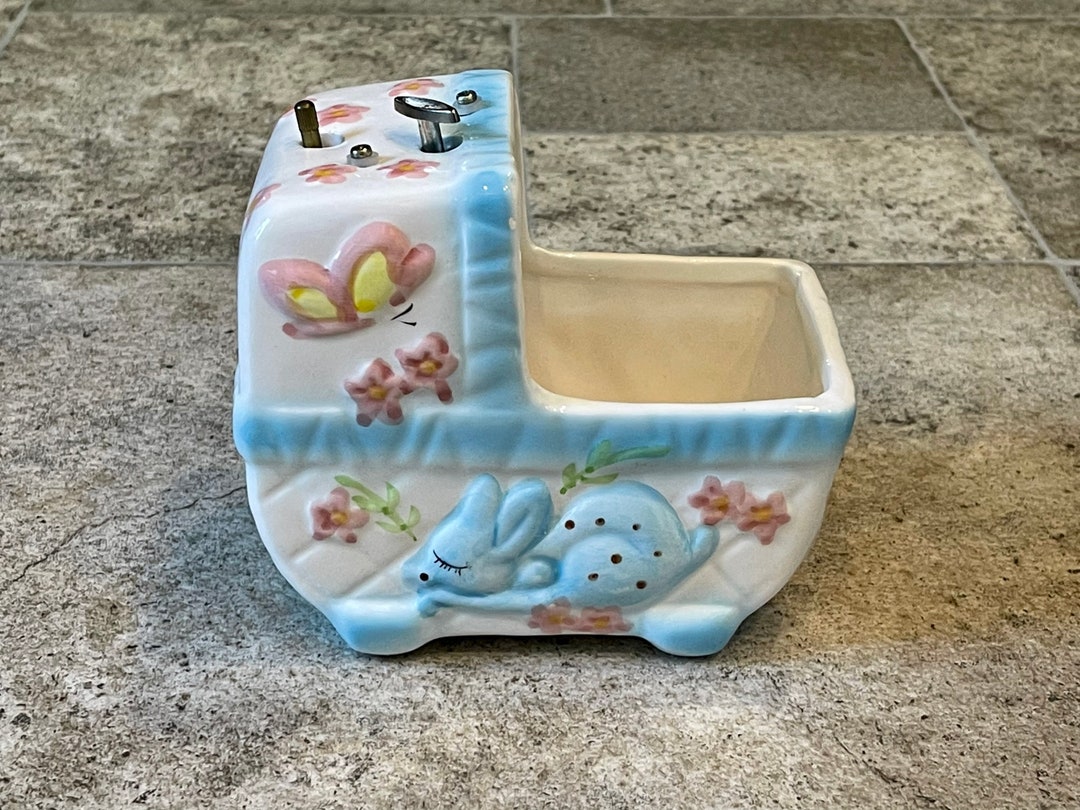 Vintage Music Box Boy/girl Baby Carriage Planter, Vintage Music Box Baby Planter, Vintage