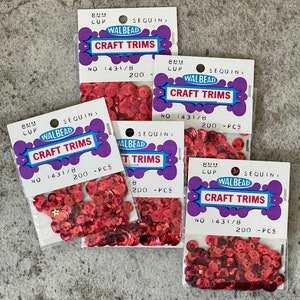 Nine Packs of Vintage 8mm Walbead Craft Trims 200 Piece Cup Red Sequins 1431/8, Vintage Red Sequins, Vintage Sequins, Red Sequins