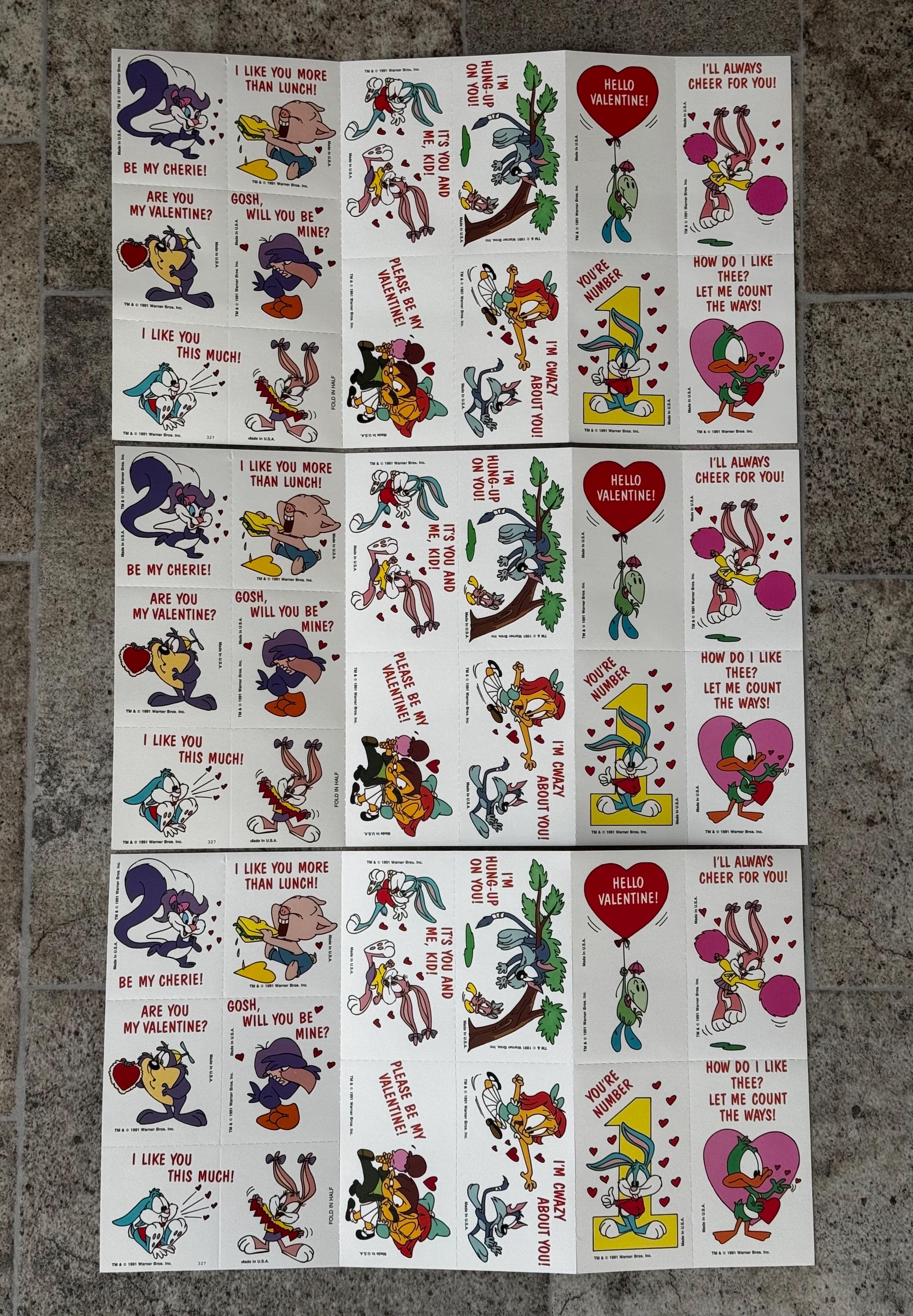 Vintage 1991 Tiny Toon Adventures Valentines Day Cards, Vintage
