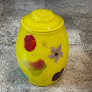 Vintage Yellow Hand Painted Bartlett Collins Cookie Jar, Vintage Bartlett Collins Jar, Vintage Bartlett Collins, Vintage Glass Cookie Jar