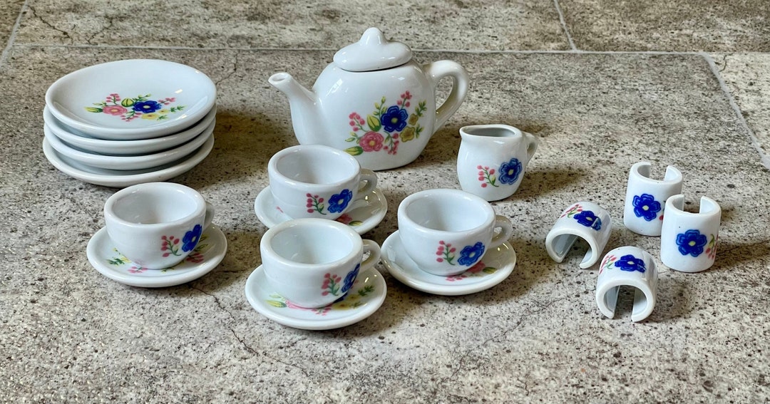 Vintage Porcelain Tea Set by Strombecker Corp., Child's Play Tea Set