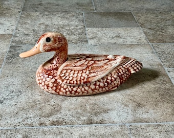 Vintage Ceramic Duck Trinket Dish Bowl, Farmhouse Duck Decor, Cottage Kitchen Dish, Brown Speckled Duck Dish, Vintage Animal Trinket Holder
