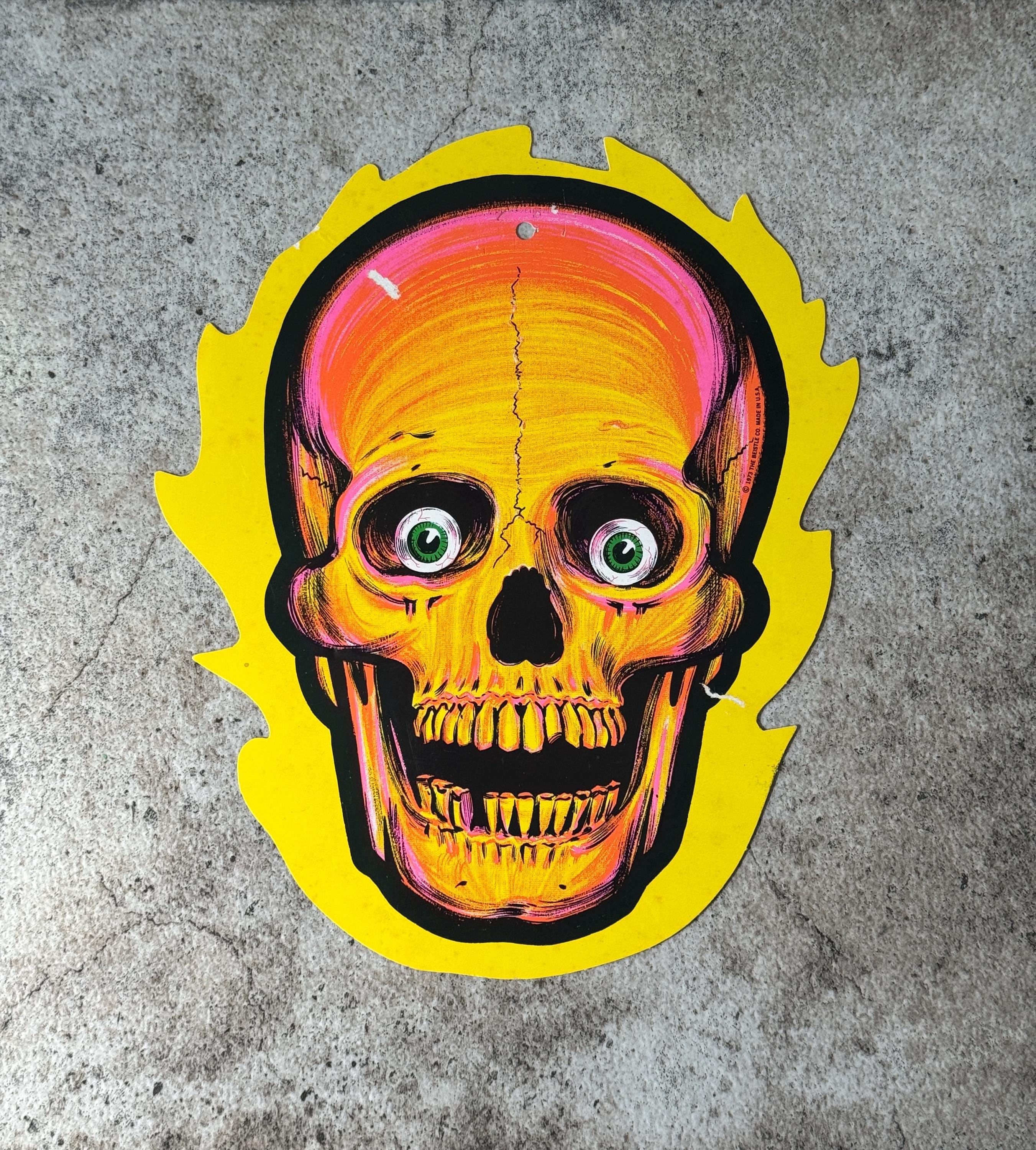 ビンテージ　昭和レトロ　70s ミッドセンチュリー　モダンアート　SKULL 額 Vintage 1973 Beistle Flaming Skull Die Cut – Retro Halloween