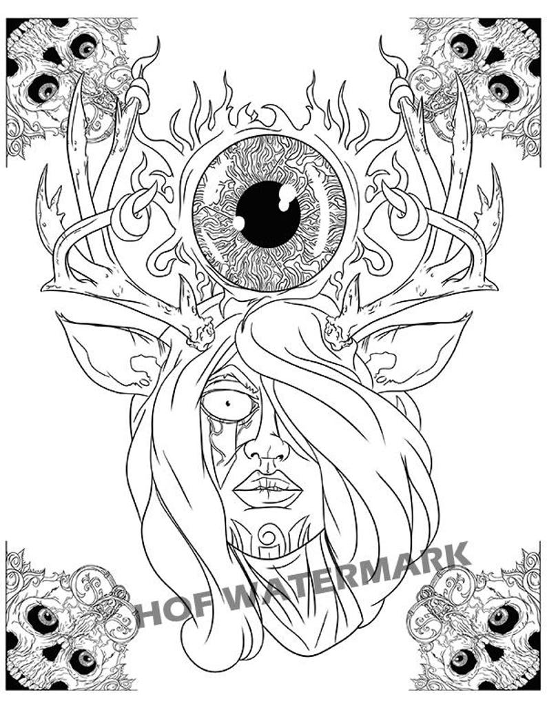 Download Pin Up Coloring Creepy Coloring Relax Color Page Sugar | Etsy
