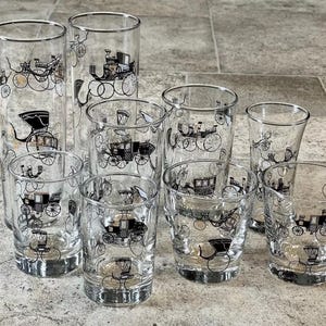 Vintage Libbey Coach Car/Buggy Cocktail or Juice Glasses, Coach Car/Buggy Glassware, Vintage Libbey Glassware, Vintage Libbey Glasses