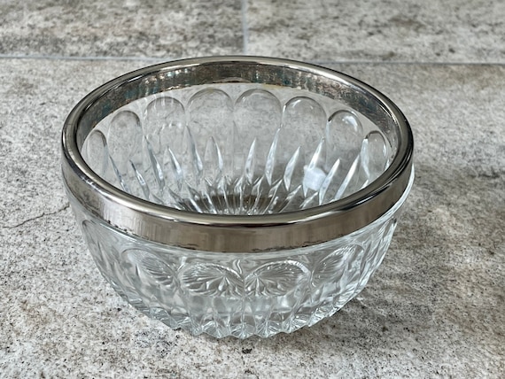 Vintage Crystal Bowl with a Stainless Rim, Vintage Crystal Candy Bowl, Vintage Crystal Candy Dish, Vintage Crystal Dish with Stainless Rim
