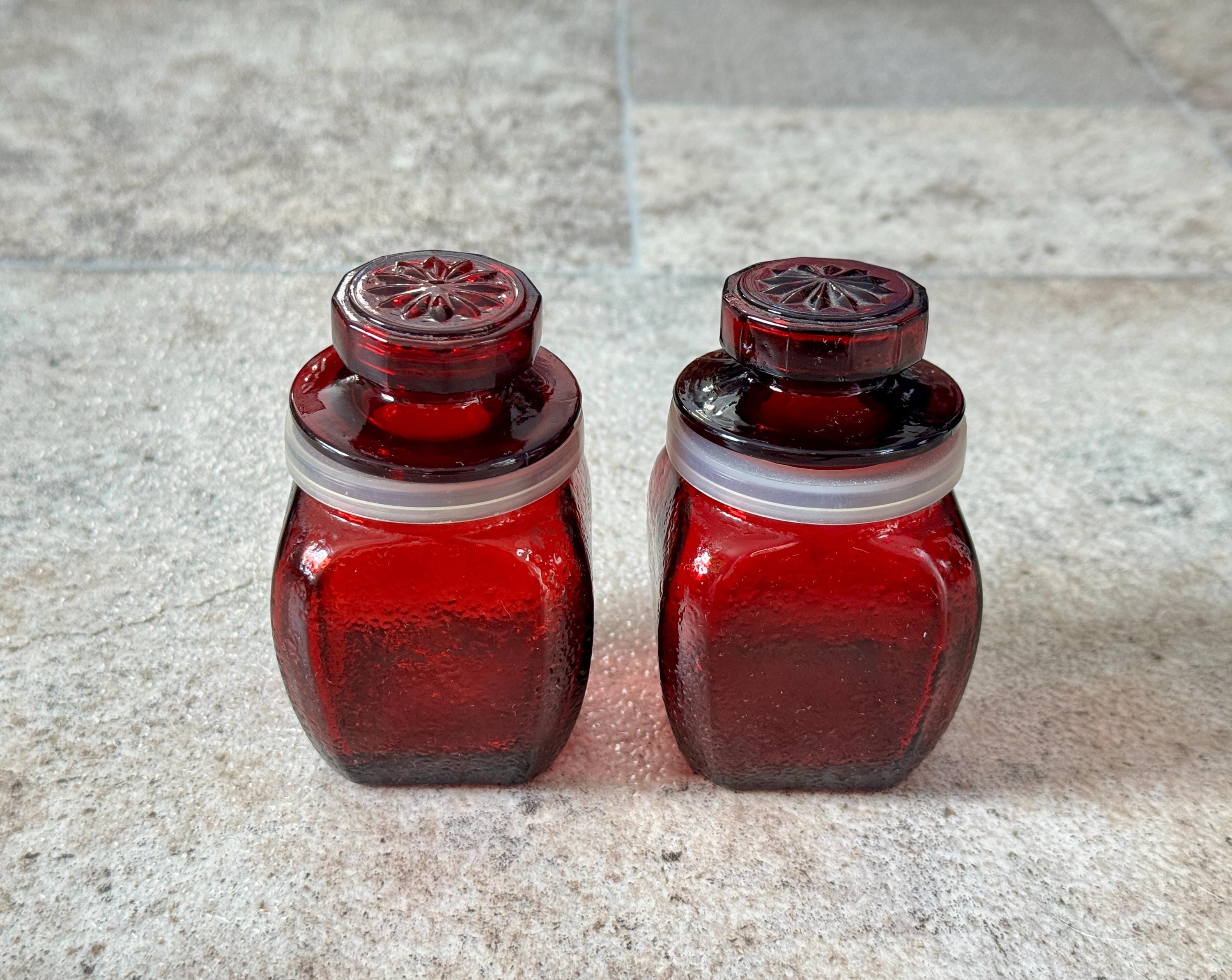 Vintage Red Glass Canister - Etsy