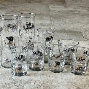 Vintage Libbey Coach Car/Buggy Cocktail or Juice Glasses, Coach Car/Buggy Glassware, Vintage Libbey Glassware, Vintage Libbey Glasses