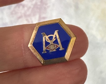 Vintage Gold Filled Blue Enamel MC Tools Hexagon Lapel Pin – Gold Tone Badge