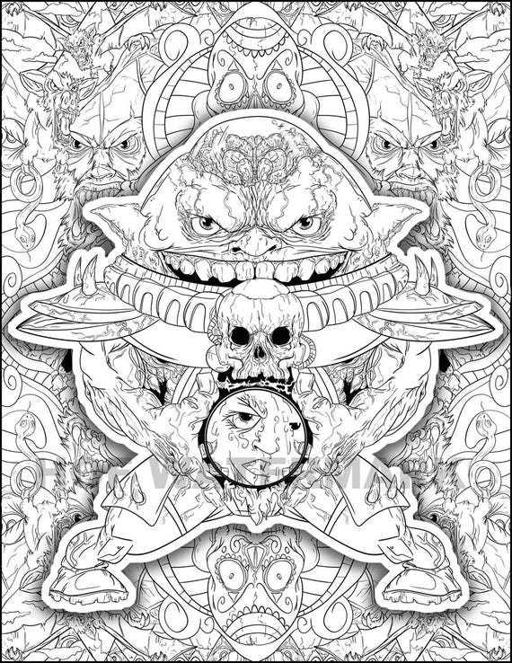 Creepy Coloring Relax Color Page Animal Color Sheet Monster Coloring Sugar Skulls Color Coloring Poster Coloring Meditation Fantasy