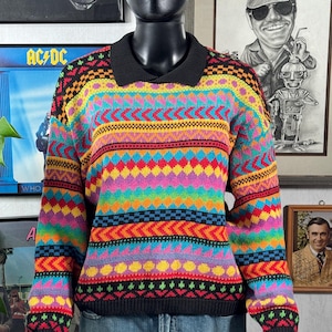 Vintage 90s Colorful Textured Sweater - Etsy