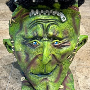 Vintage 2002 Frankenstein Adult Disguise Halloween Face Mask, Vintage Frankenstein Mask, Frankenstein Halloween Mask, Vintage Frankenstein