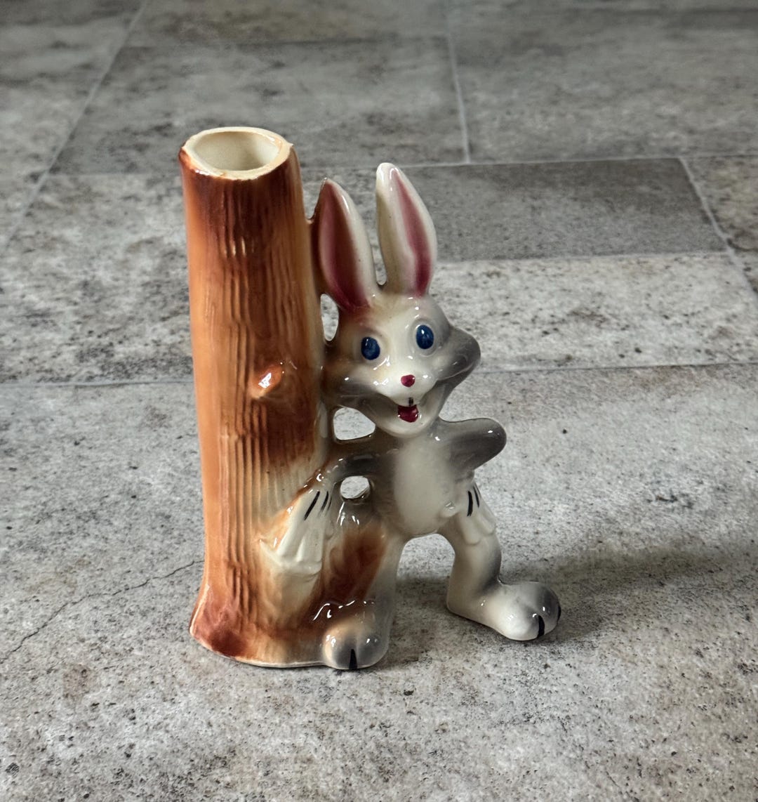 Vintage Ceramic Bunny Vase – Rubens Originals 1950s Rabbit With Tree ...
