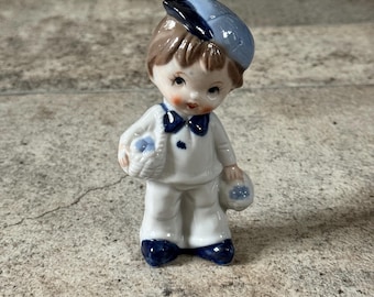 Vintage Blue and White Sailor Boy Figurine – Hand Painted Ceramic Collectible
