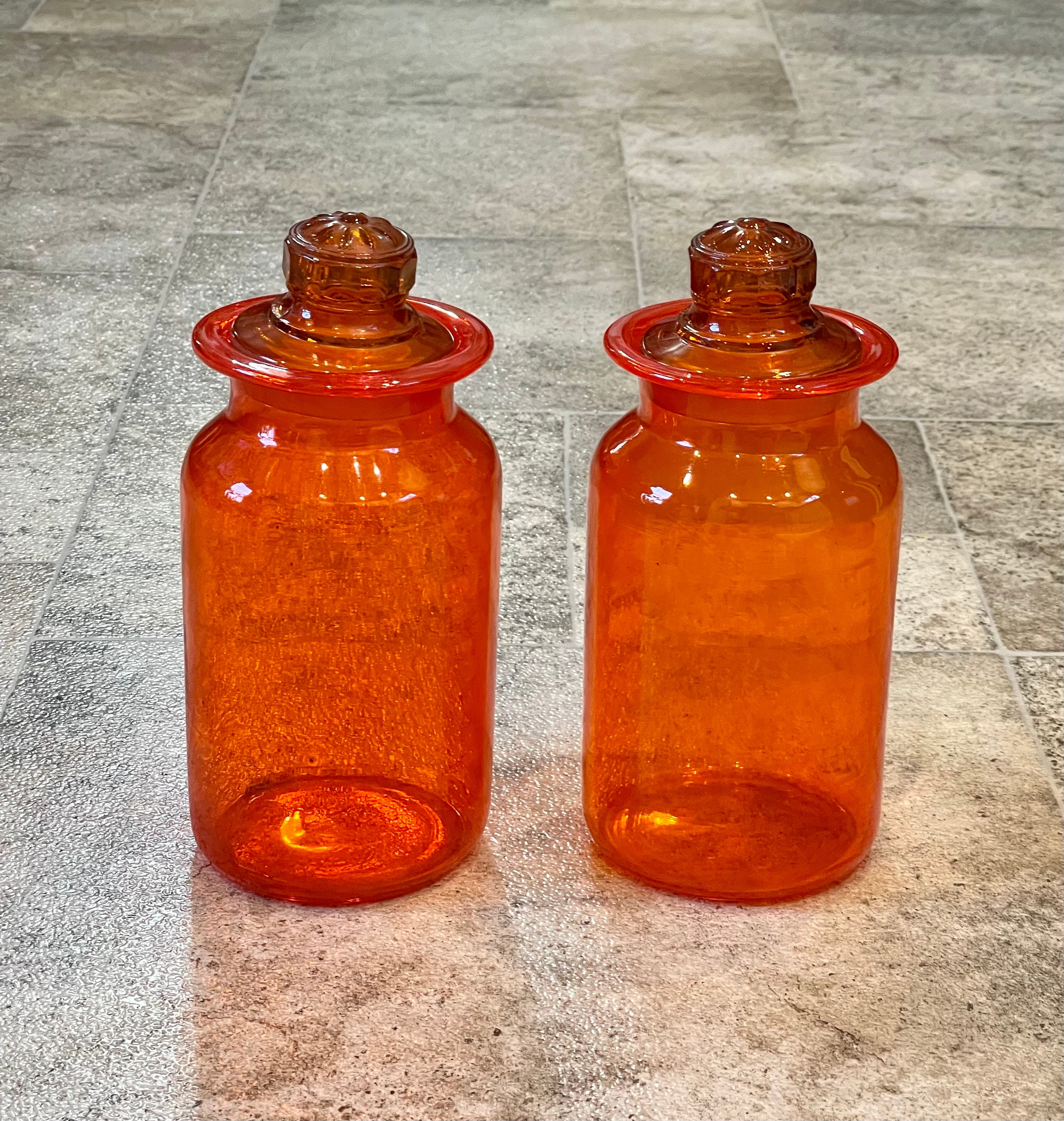 Vintage Takahashi Orange Blown Glass Apothecary Canisters – Set of