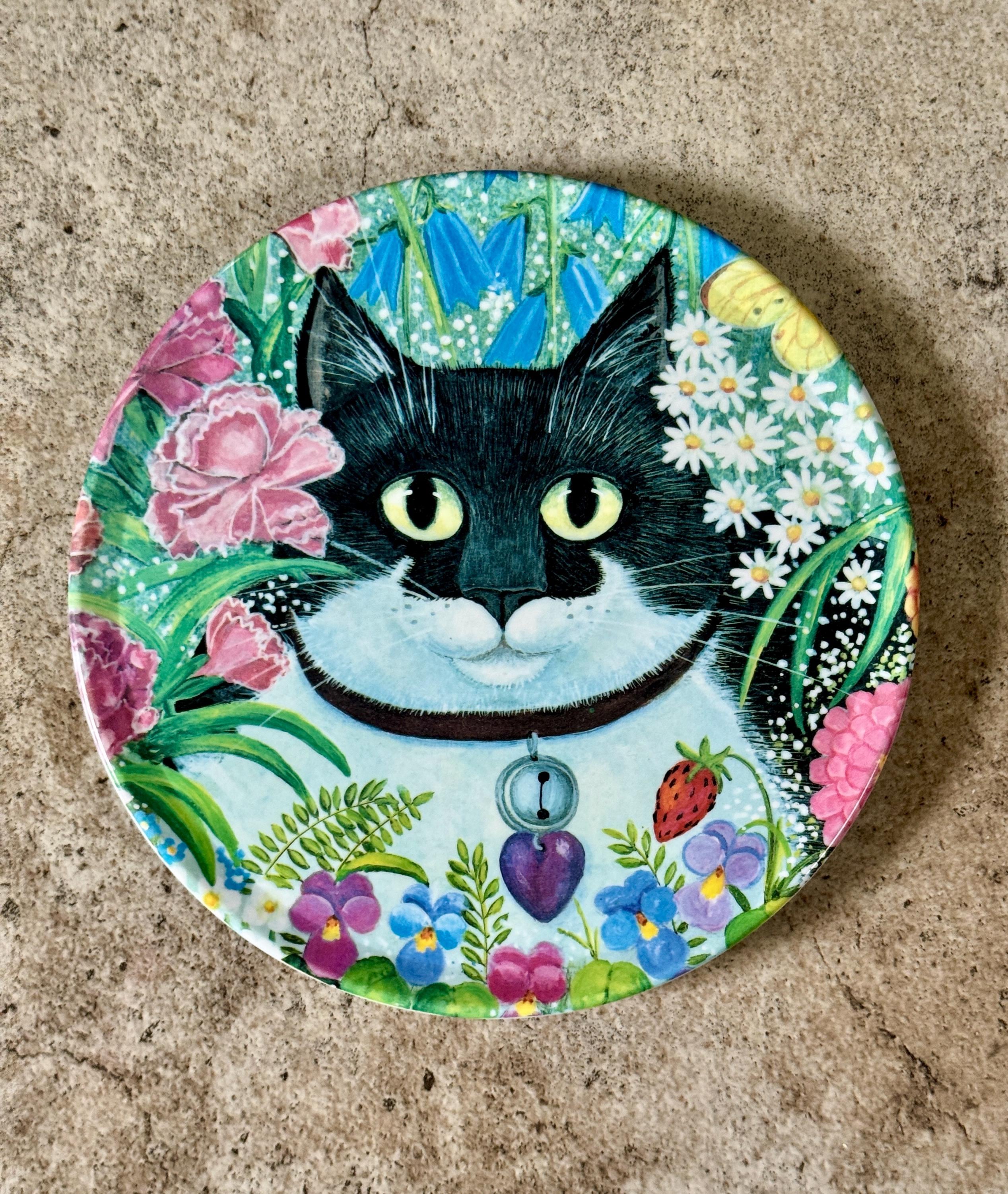 【サイン入り LP 2枚セット】★ BLACK CATS R2S Italy Tuxedo Cat Decorative Plastic Plate – Floral Cat Art