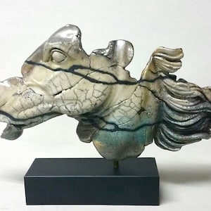 Raku Horse Statue Bucephalus Handmade Figurine Sculpture Stoneware Ceramic
